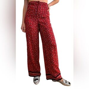Carolina Herrera Classic Silk Wide Leg Pants Red